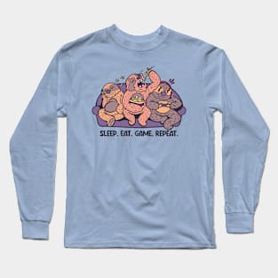 Sleep Eat Game Repeat // Funny Cartoon Sloths on the Couch Long Sleeve T-Shirt